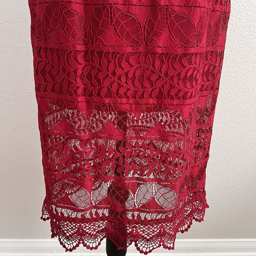 Medium Red Lace Midi Dress Bodycon Spaghetti Strap Cocktail Party Dress Romantic - Picture 3 of 11